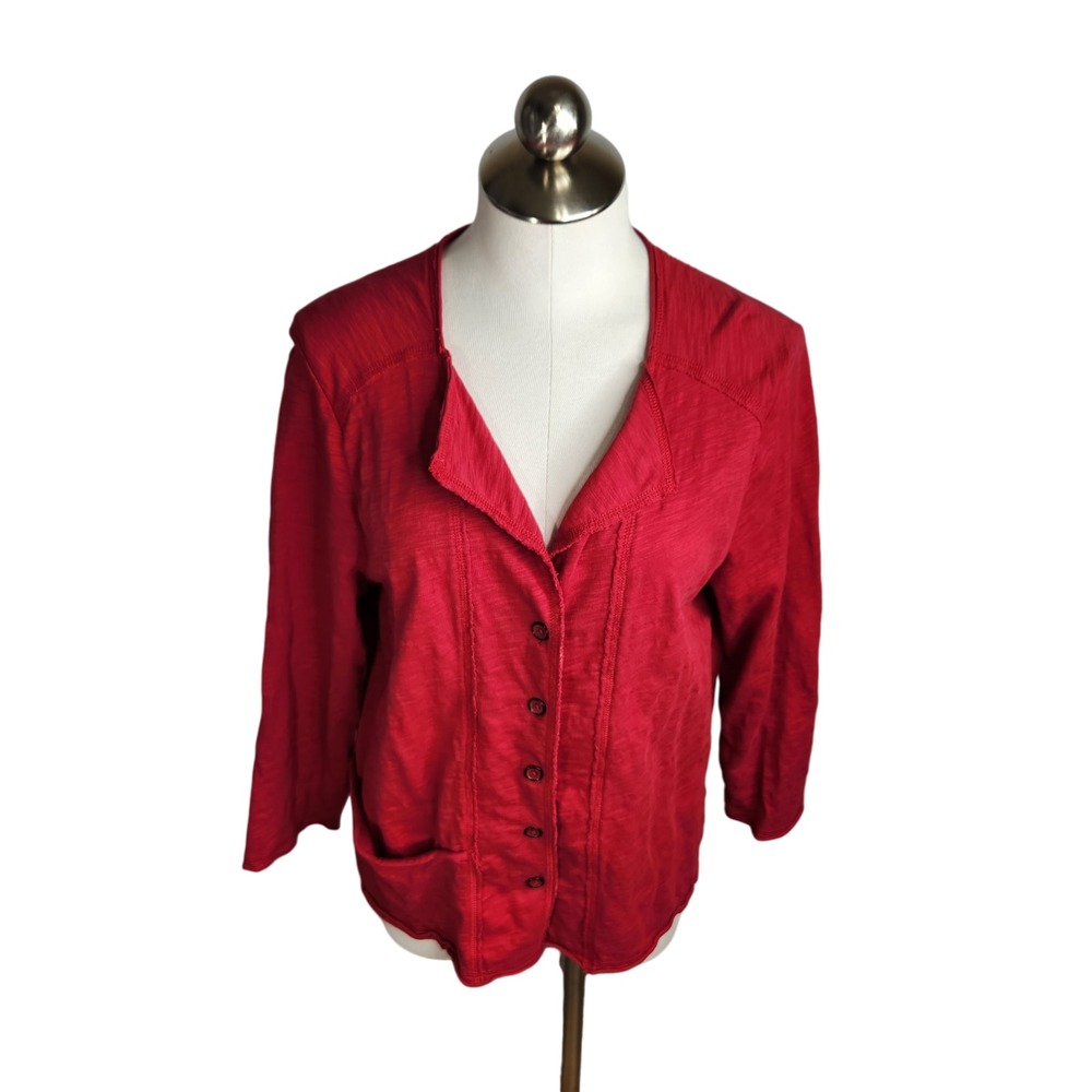 Habitat Lightweight Cardigan Top Women's Size Medium Red Raw Edge Cotton Peru